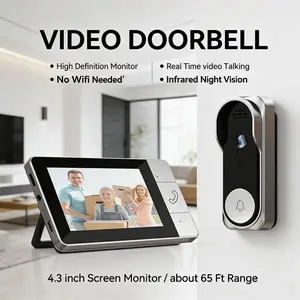 Wireless Video Doorbell, Wireless Smart Doorbell, Wireless Doorbells for Home, Video Intercom, 480P Camera Pixel, with 10.92 cm Screen, Real Time Indoor Monitor, No App Required, No Network Required, Night Vision, Two-Way Audio, Support TF Card Slot