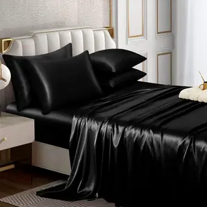 4 Piece Sheet Set Twin Size Luxury & Soft Black Twin Bed Sheet Set with 16" Deep, 1 Fitted Sheet, 1 Flat Sheet, 2 Pillowcases