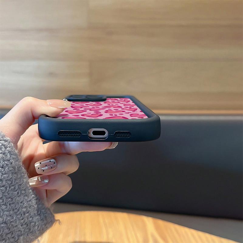 Phone Case: 1 High Bamboo Black and Pink Heart Leopard Print TPU Material Drop-Proof Case with Precise Cutouts and Full Coverage, Suitable for iPhone 17 E Air Pro ProMax iPhone16 15 14 Plus 13 12 Mini 11 X XS XR