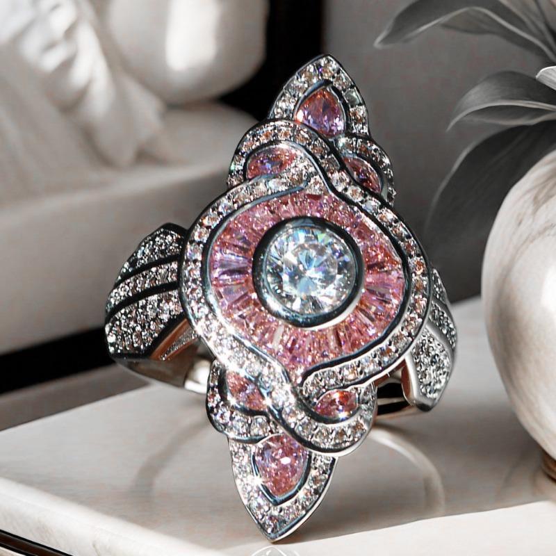 Sparkling Luxury Pink Zircon Channel Set Couple Rings, Promise Rings for Wedding Engagement Eternity, Romantic Anniversary & Birthstone Jewelry Gifts for Men and Women