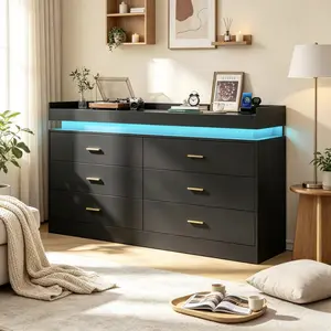 Bestselling Home Furniture Supplies  Dresser with LED Light and Charging Station, Modern Chest of Drawers for Closet, Wide Drawer Organizer Cabinet for Bedroom, Living Room, Entryway, Hallway