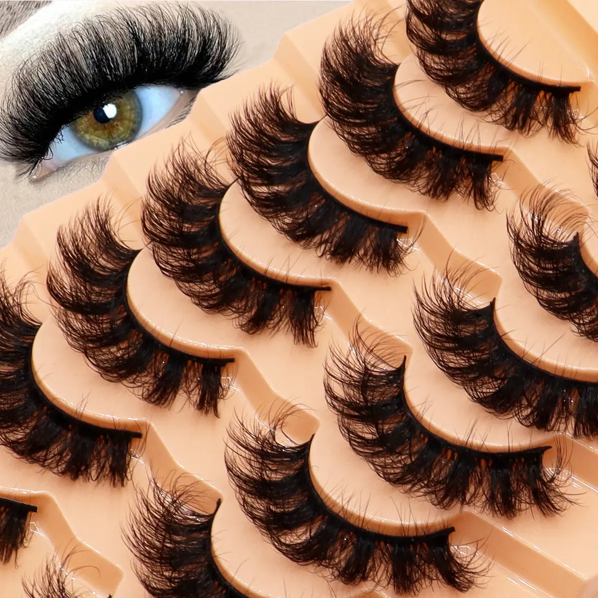 7 pairs of 3D messy curled false eyelashes, multi-layered, voluminous, European and American style, long style for performances, popular eyelashes