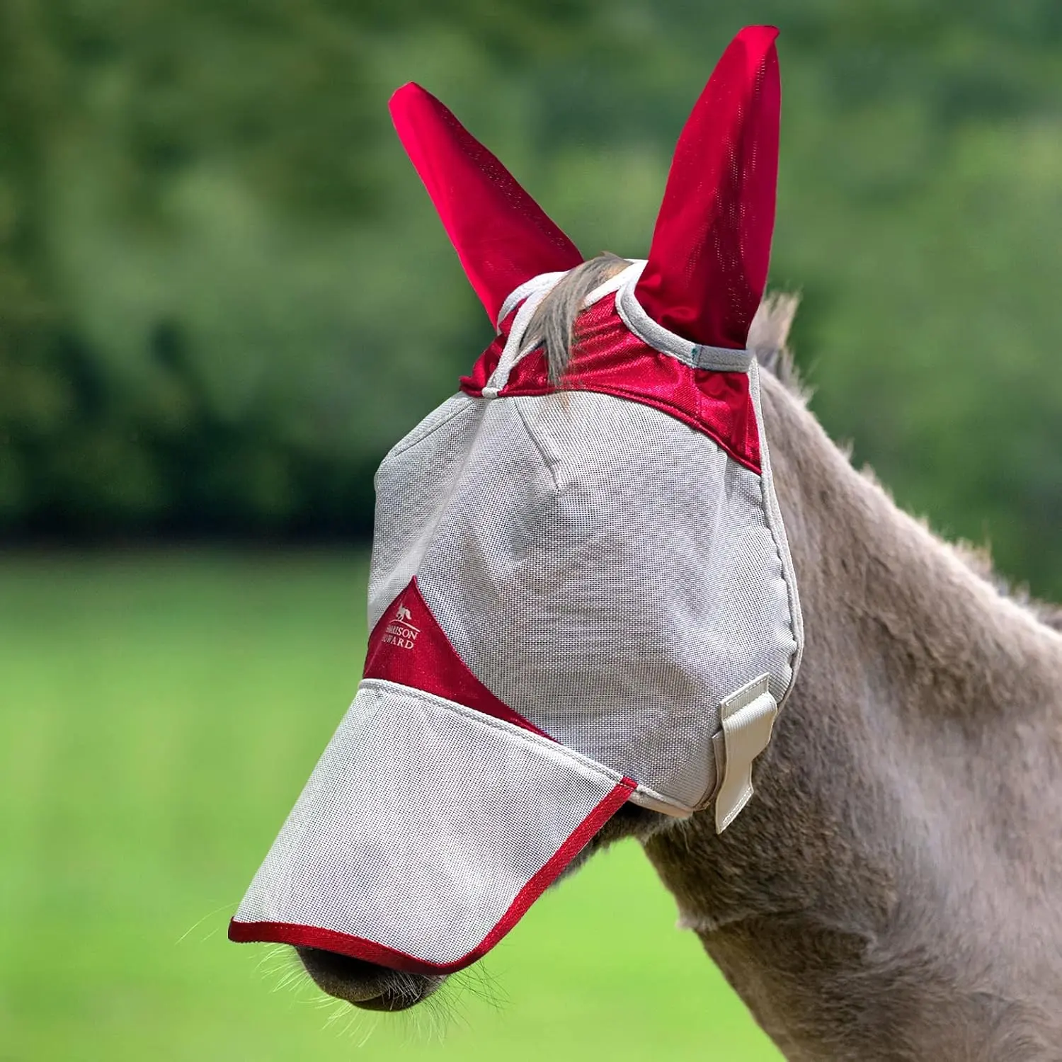 Form Fitting Advanced Skin-Friendly Fabric Mule Donkey Fly Mask Full Face Protection with Nose Cover Red L