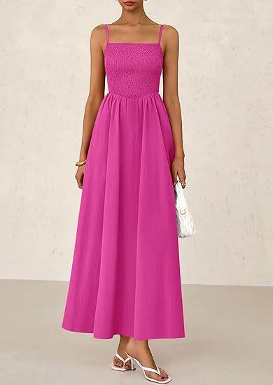 Sleeveless Suspender Solid Color Stitching A-line Beach Vacation Dress Women's Thin Shoulder Pleated Vest Pocket Commuting Dress