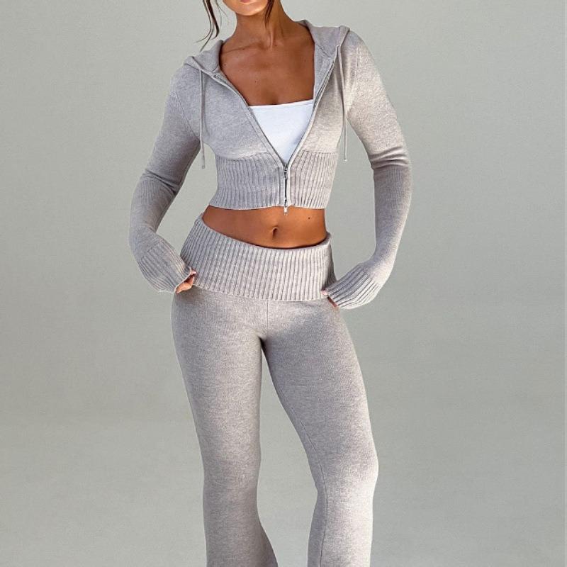 2 Piece Knit  Women's Trendy Slim Fit Hooded Sweatsuit  Clothes Womenswear Soft Outfit Adjustable matching sets