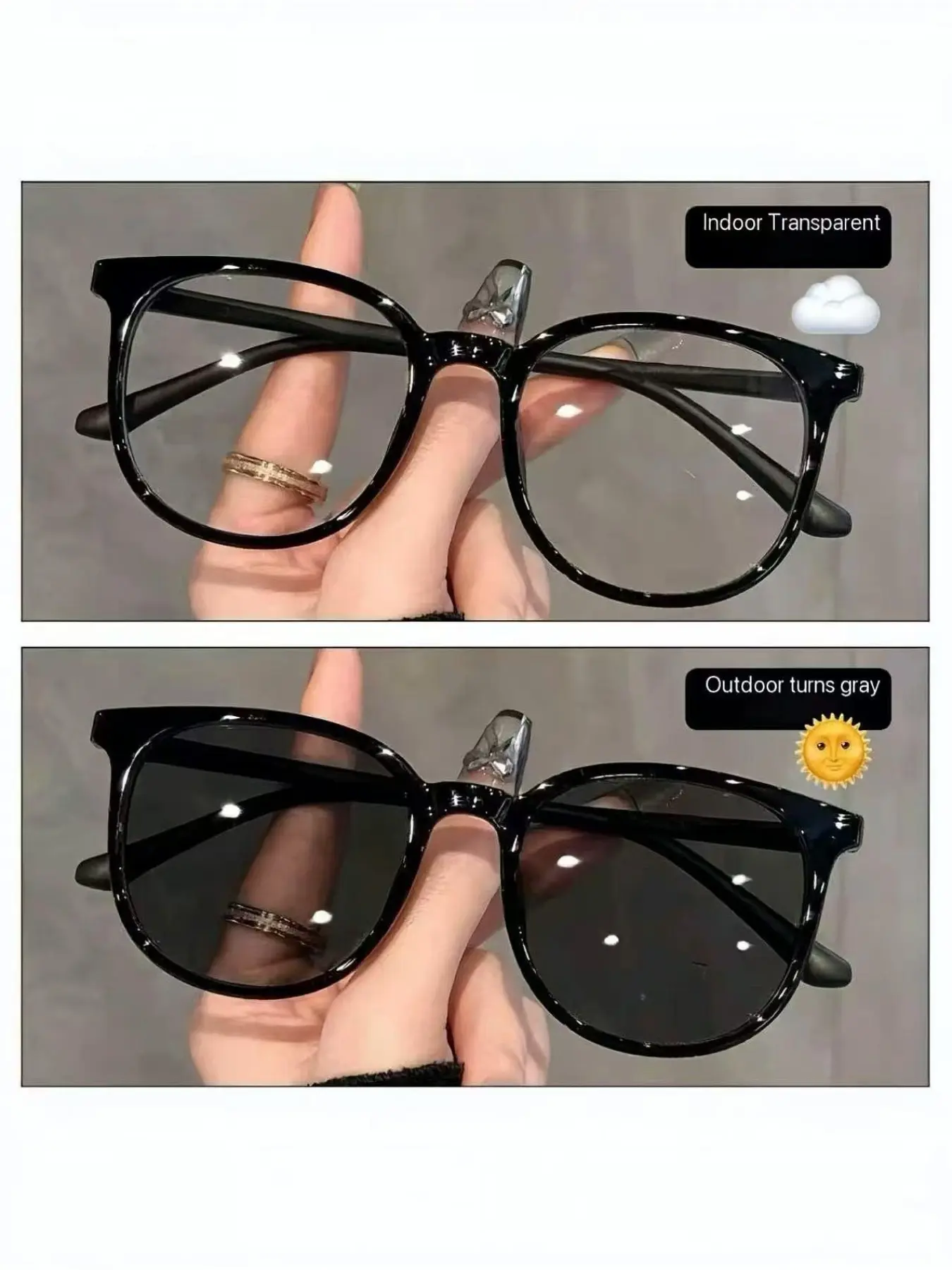 Fashion Retro Literary Large Frame Photochromic Glasses, Transparent to Lens, Unisex Light-Activated Lenses, Stylish Eyewear
