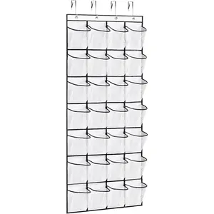 28Large Pockets Over The Door Shoe Organizer,  Shoe Organizer for Closet,  Clear Shoe Rack for Door, Shoes Hanger Organizers Storage Holder for  of Door and 4Metal Hook White