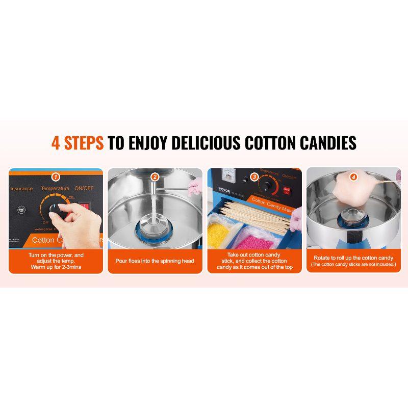 VEVOR Electric Cotton Candy Machine with Cart, 1000W Commercial Candy Floss Maker with Stainless Steel Bowl, Sugar Scoop and Drawer, Perfect for Home, Kids Birthday, Family Party, Blue