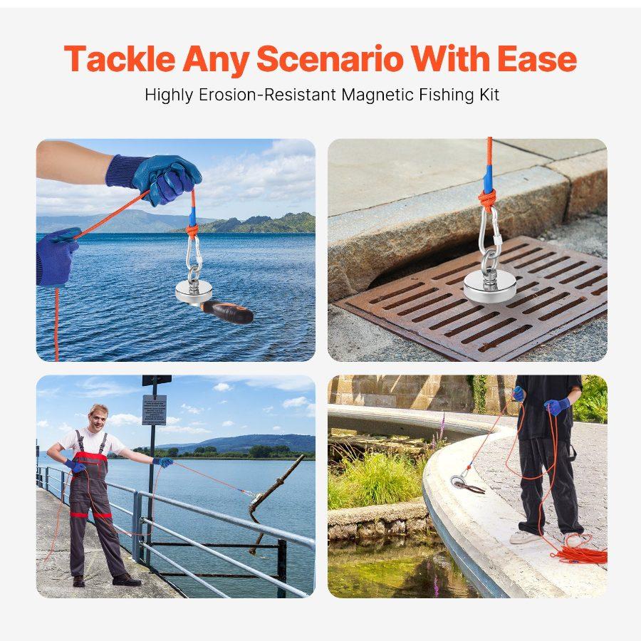 VEVOR Fishing Magnet, 700 LBS/318 Kg Pulling Force Super Strong Neodymium Fishing Magnet, Rare Earth Magnet with Handle Diameter 2.36 in/60 mm for Retrieving in River, Magnetic Fishing, Heavy Hanging