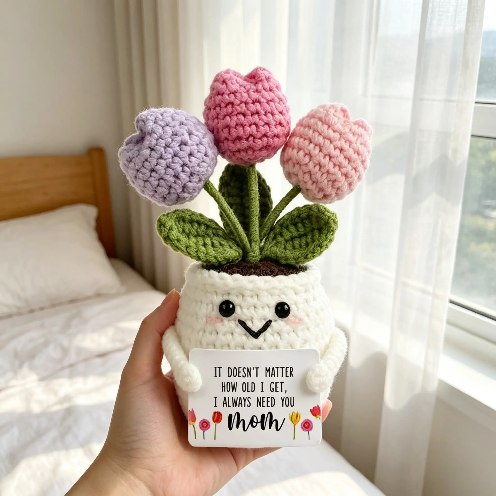 Handmade Crochet Tulip Yarn Doll, Soft Adorable Stuffed, Soft & Lovely Floral Desk Ornament, Ideal Birthday Souvenir for Mom, Girlfriend and Wife, Ins-style High-Aesthetic Decor for Desks, Office Tables and Car Interiors