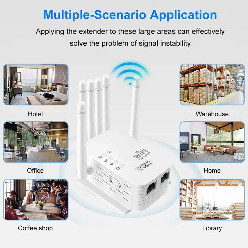 WiFi Extender, 1200Mbps Dual Band 2.4GHz/5GHz Signal Booster with 6 High-Gain Antennas, Covers Up to