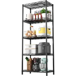 5-Tier Wire Shelving 5 Shelves Unit Metal Storage Rack Durable Organizer  for Pantry Closet Kitchen Laundry Organization in Black