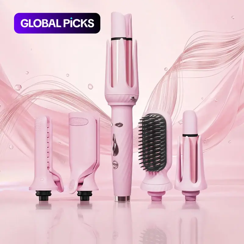 5-in-1 Automatic Hair Curler Set, Multifunctional Hair Styling Tools, Rotating Curling Iron with 25mm Wands, Hair Straightener, Hair Styler Set, Heated Curler