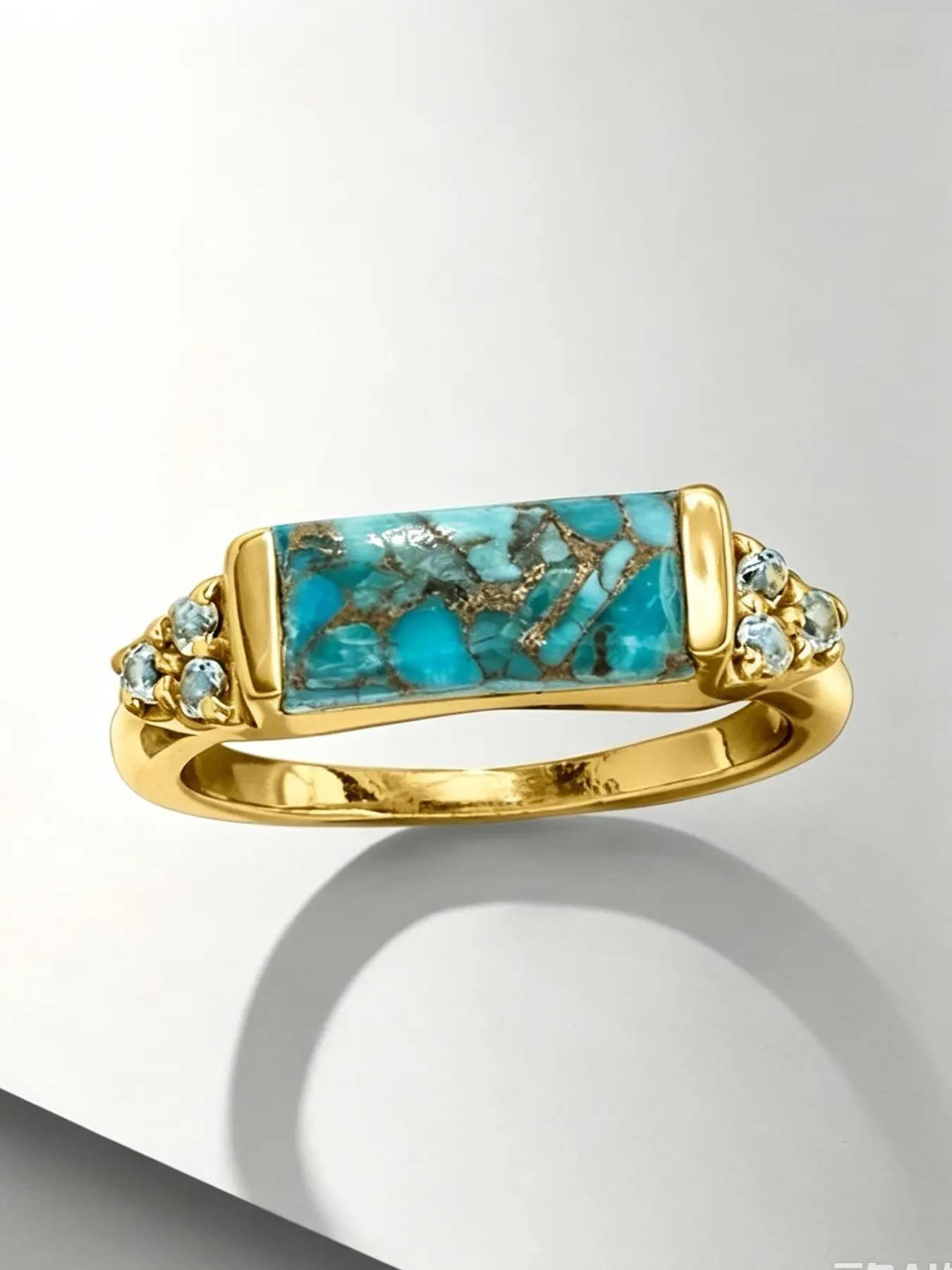 1 Piece Rectangular Imitation Turquoise Statement Ring, Light Blue Crystal Inlaid Vintage Western Style Finger Ring, Women Bohemian Fashion Jewelry, Unique Rings