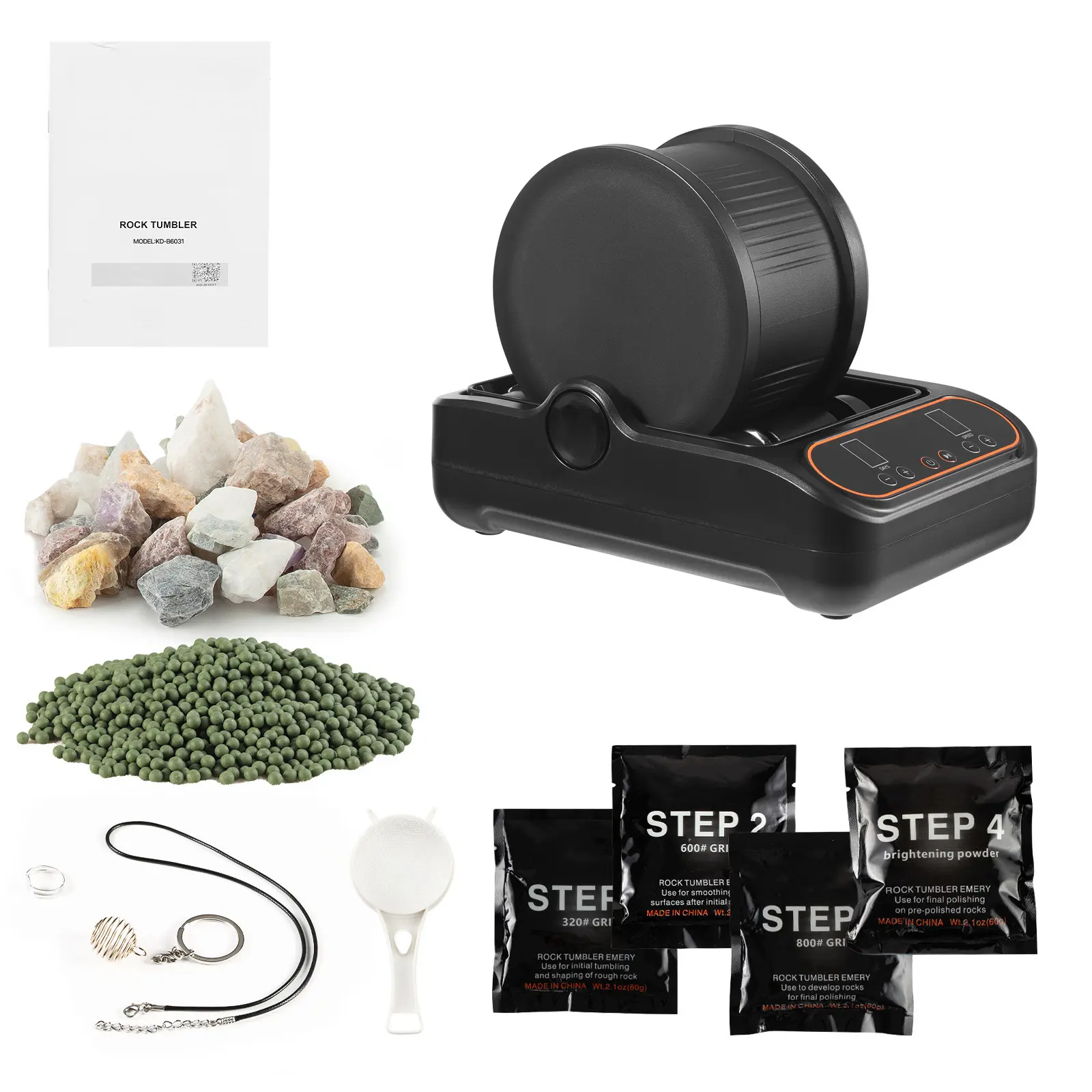 Rock Tumbler, 3 lb Rock Polishing Machine, Rocks Tumbling Kit with 4-Speed Adjustment, 1–9 Day Timer, PC Sound Reduction Cover & TPU Drum, Direct Drive Motor Rocks Polishing, Quiet Operation
