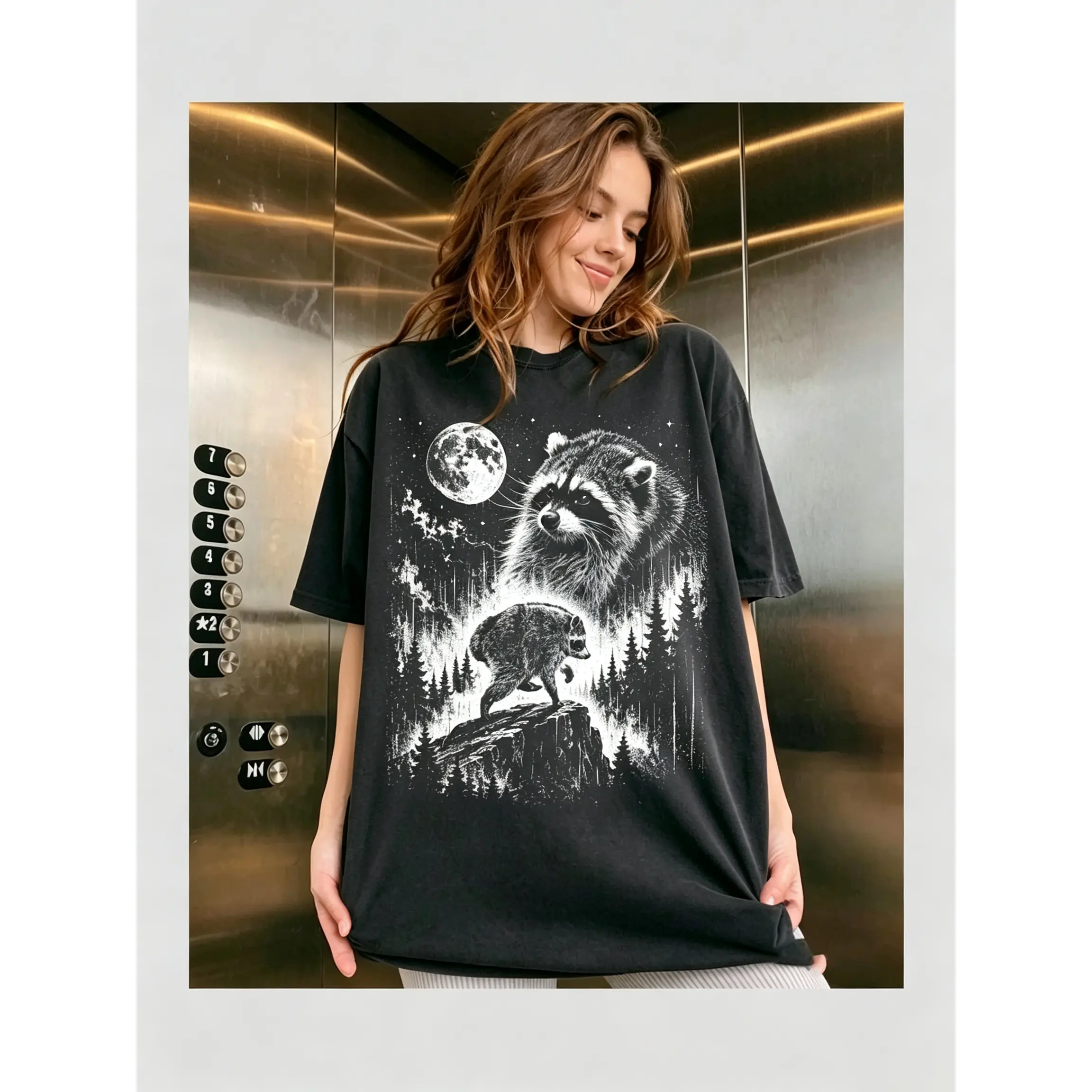 Jimothy Raccoon Graphic T-Shirt - Seattle Feral Legend, Retro Moon, Funny Trash Panda Cottagecore Animal Apparel, Women's Clothing, T-Shirts, Clothes Products, Graphic Tees Women, Streetwear, Top