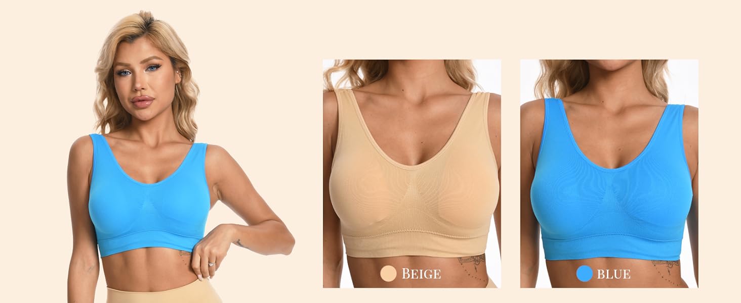 Women's 3 Pack Seamless Comfortable Sports Bra with Removable Pads