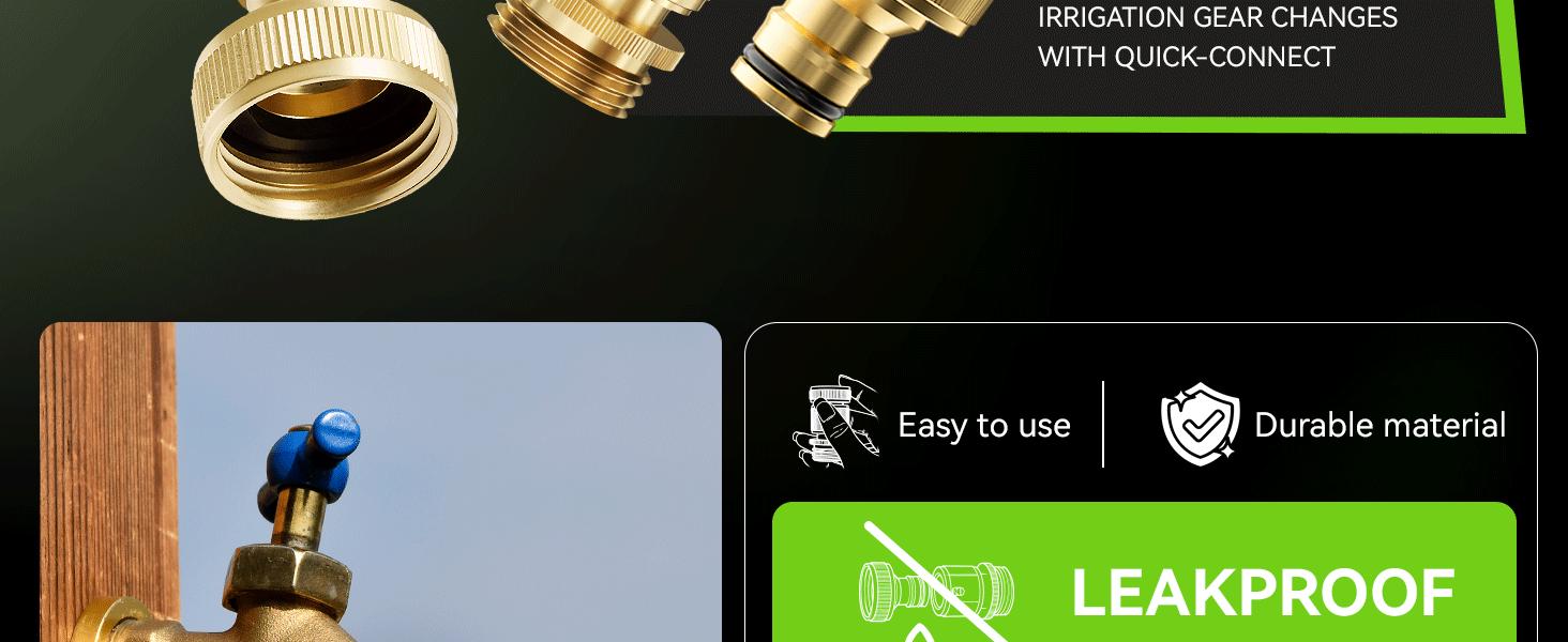 Garden Hose Quick Connectors, Heavy Duty Solid Brass 3/4 Inch GHT, Universal Leak-Proof Fittings for Easy Water Hose Connection (2 Sets)