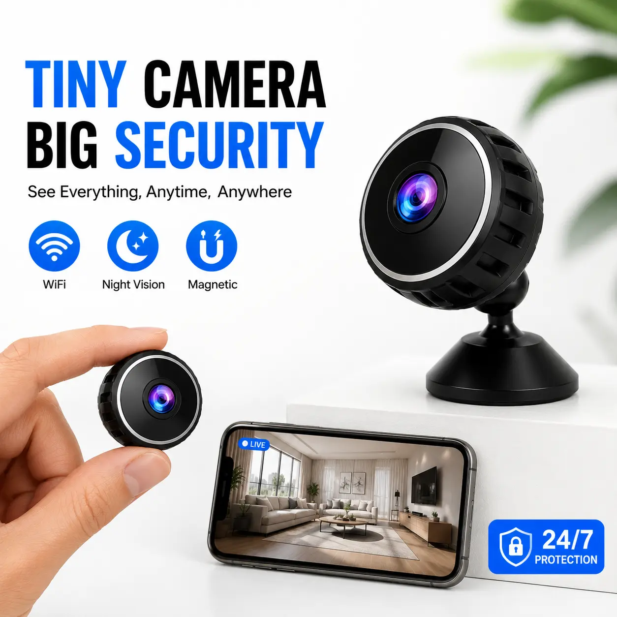 A10 Mini Wireless Camera 1080P HD, WiFi Mobile Surveillance with Motion Detection, 32GB Support, Smart Home Baby Monitor & Indoor Outdoor Security Cam