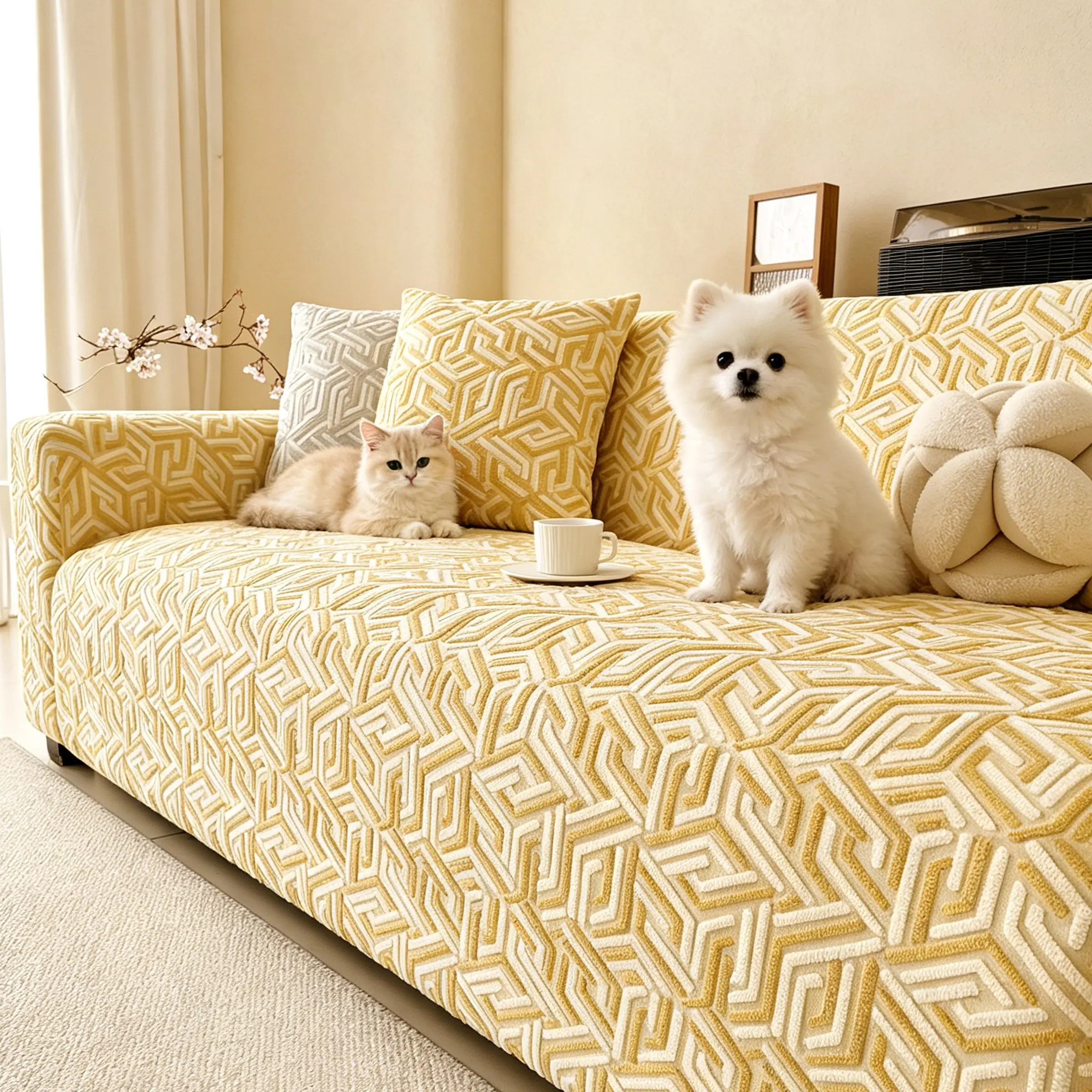 1pc Dual Color Sofa Cover, Dust-Proof, Pet-Resistant, Elastic, Adjustable, Full Coverage, Reusable, All Seasons