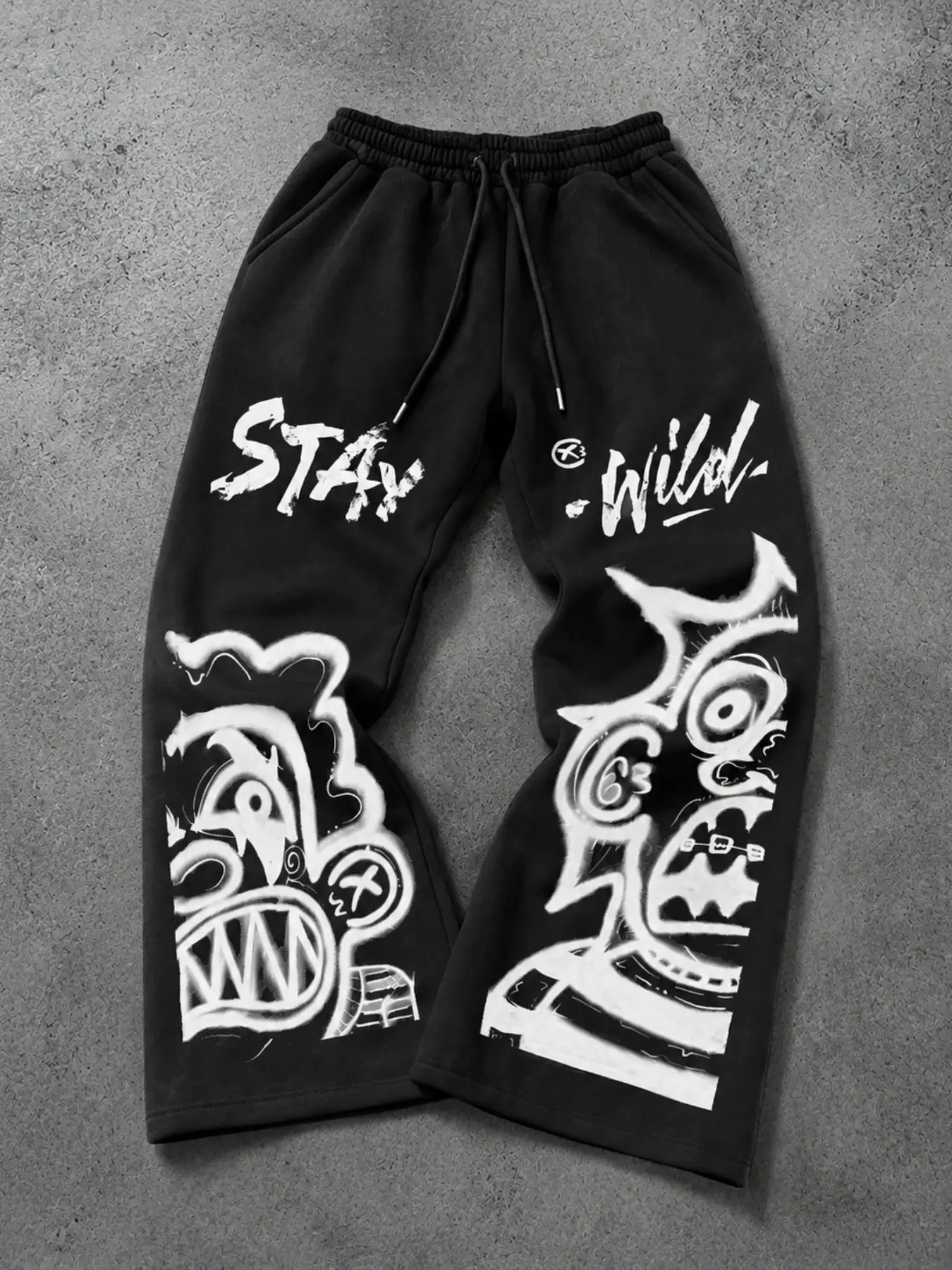 Unisex Baggy Wide Leg Sweatpants Abstract Sketch Monster Graffiti Graphic Joggers Dual Leg Street Art Brush Print Elastic Drawstring Waist Soft Fleece Hip Hop Streetwear Trousers For Skateboarding Daily OOTD Back To School Outfit