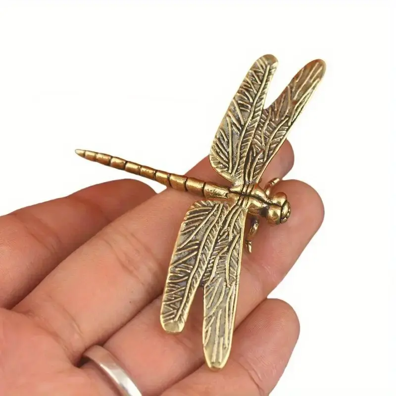 Vintage Brass Dragonfly Ornament, Anime Style Insect Statue, Home Decor Tea Pet, Holiday Gift, No Power Required
