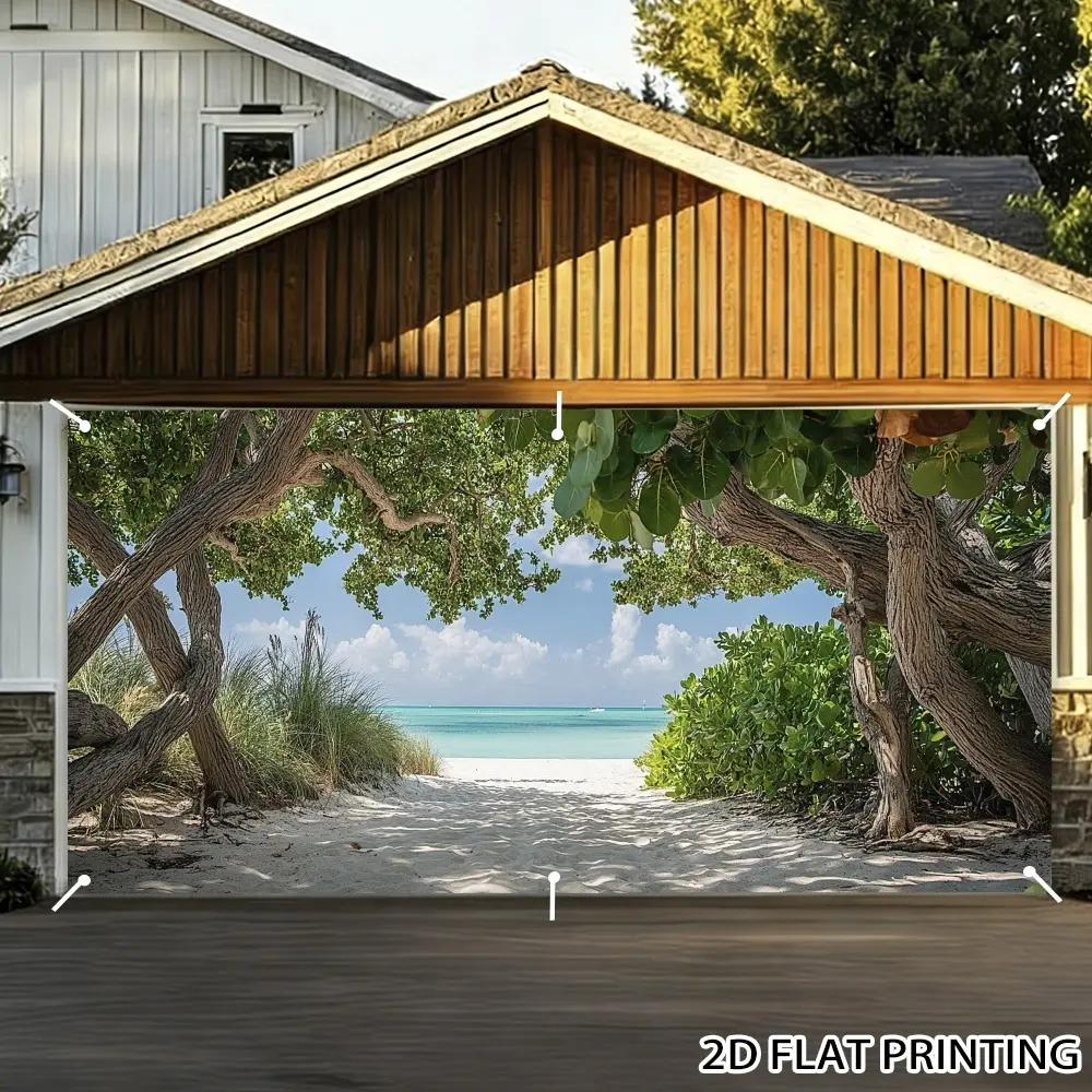 2D Flat Tropical Palm Tree Fence Banner | Single-Sided Polyester | Metal Grommets for Easy Hanging | Island Garden Escape Design, Outdoor Privacy Screen, Balcony & Patio Decor, Fence Covering, Poolside Party Backdrop