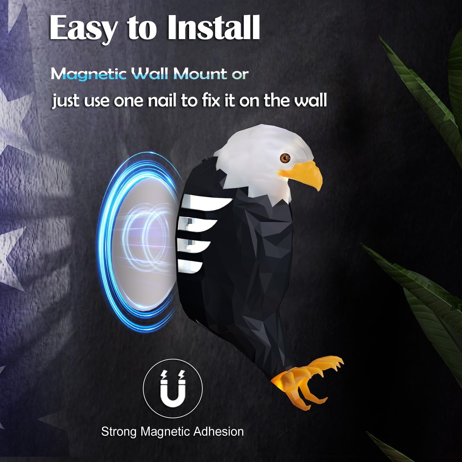 Eagle Design Wall Light, 1 Count USB Rechargeable Wall Mounted Night Light with Remote Controls & Timer, Magnetic Wall Mounted Eagle Lamp for Indoors