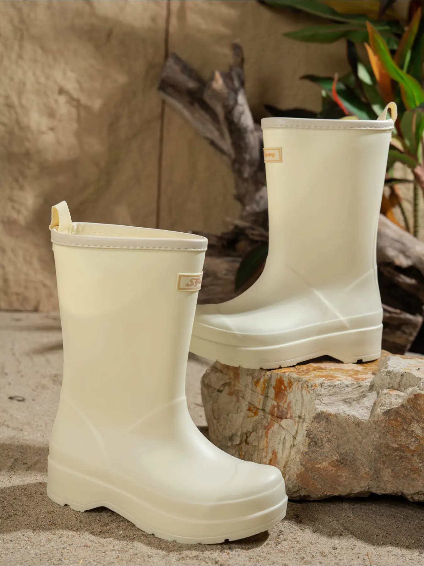 Women Solid Color Mid Calf Rubber Rain Boots, Waterproof Slip On Non Slip Block Heel Wellies, Lightweight Outdoor Gardening Fishing Daily Rain Footwear, Rain Shoes