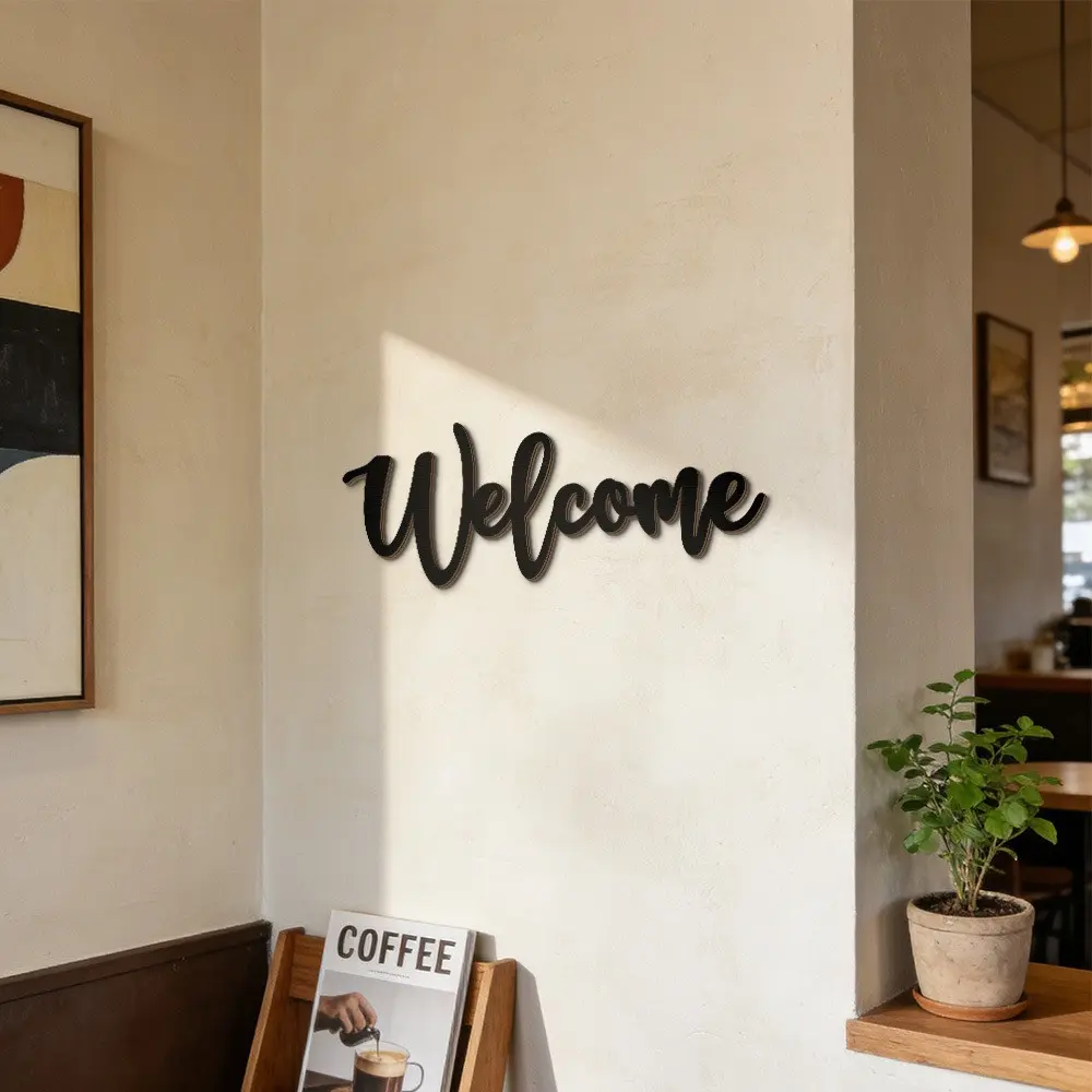 Wooden Welcome Sign, Durable Wood Plaque with Adhesive Pads, Easy Installation Wall Decor for Front Door, Hallway, Living Room, All Seasons