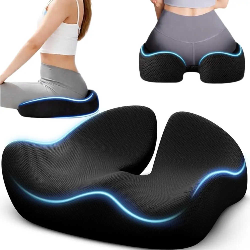 ergonomic seat cushion, high-density pad with anti-slip base, office chair cushion for long sitting, back support, cushion fits desk chair, car and wheelchair, resilient structure holds shape, portable pad long-sitting use, Prolonged sitting