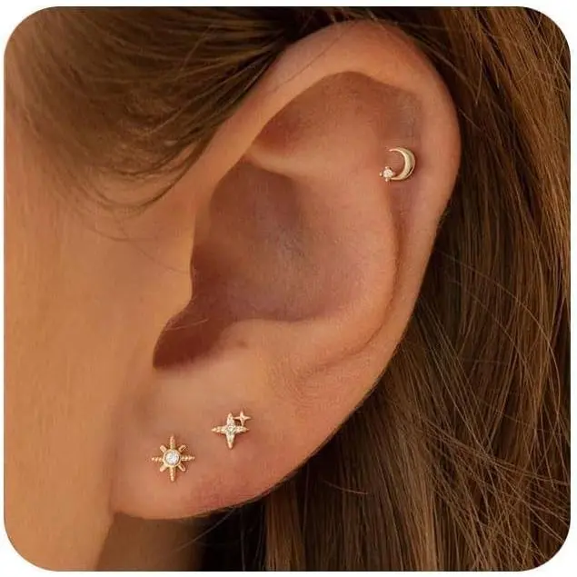 20G Tiny Flat Back Earrings for Women - 14K Gold/Silver Plated Small Flat Back Stud Earrings Hypoallergenic Cartilage Helix Piercing Jewelry