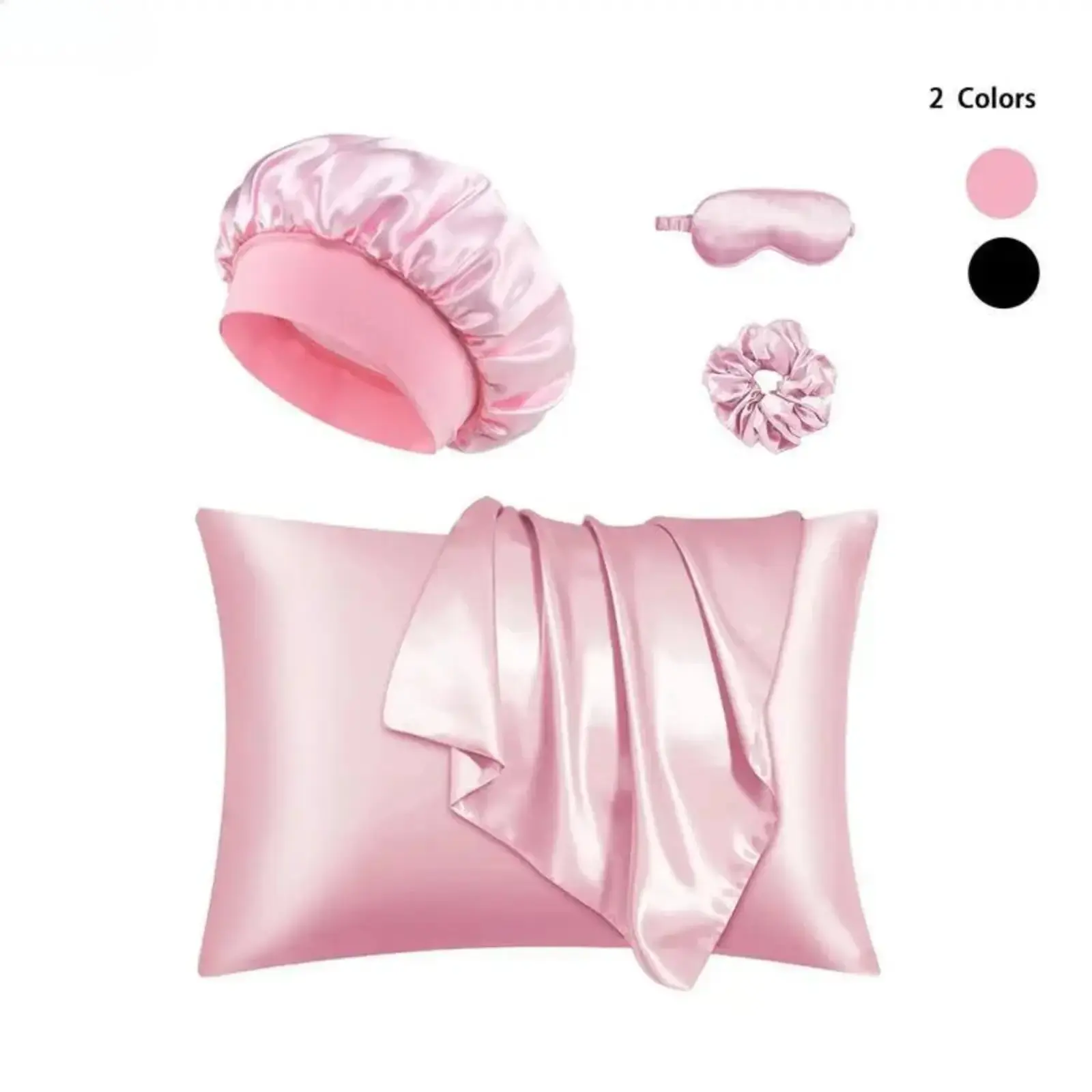 Luxury 8-Piece Solid Color Sleep Set - Pink Eye Mask, Hair Bonnet, Shower Cap, Hair Tie, Soft Pillowcases for Sleep Aid, Skincare, Travel, Daily Use - Ideal Gift