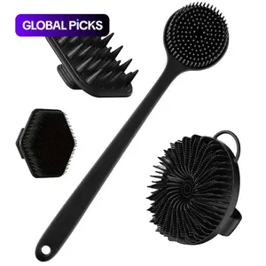 Silicone Body Brush Bath Set, Includes Long Handle Back Scrubber, Shower Brush, Shampoo Brush, Face Cleaning Brush, Exfoliating Bath Tool