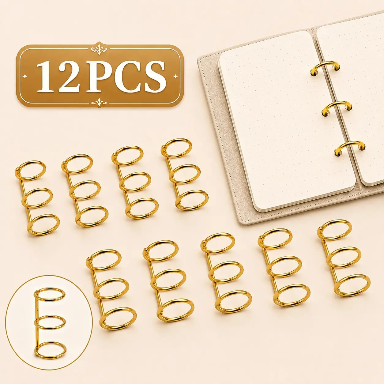 12pcs Binder Rings, Spring-Open Detachable, 3-Hole Loosely Leaf Binders, Ideal for DIY Projects & Organizing Documents