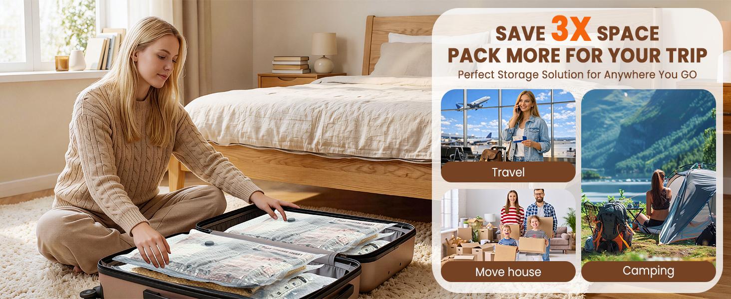 Vacuum Storage Bags for Travel, 15 Pack Vacuum Seal Bags for Clothing With Cordless Electric Pump, Space Saver Bags for Luggage, Clothes, Ideal for Home, Seasonal Storage, and Packing for Travel