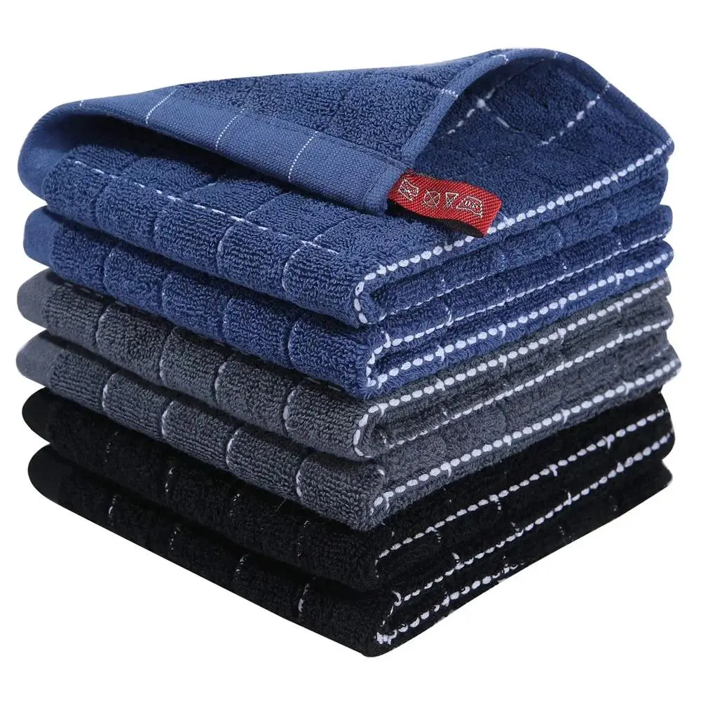 Homaxy 4/6-Pack Solid Colors 100% Cotton Kitchen Towels and Dishcloths Sets (12x12 in) - Durable, Ultra Soft, Absorbent Household Reusable Washable Cleaning Cloths for Drying Hands, Home Cleaning, Terry