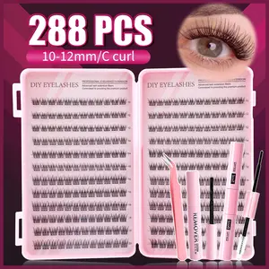 288-Piece Eyelash Cluster Kit, DIY Lash Extensions 10-18mm, 168 Fluffy D Curl Natural Lashes, Includes Glue & Remover Tools
