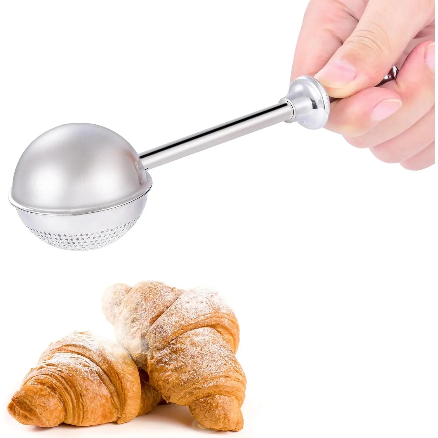 Flour Baking Sifter, Flour Sieve Bakers Dusting Wand |  Handed  Duster, Stainless Steel, Quick Sifting Cakes and Spices