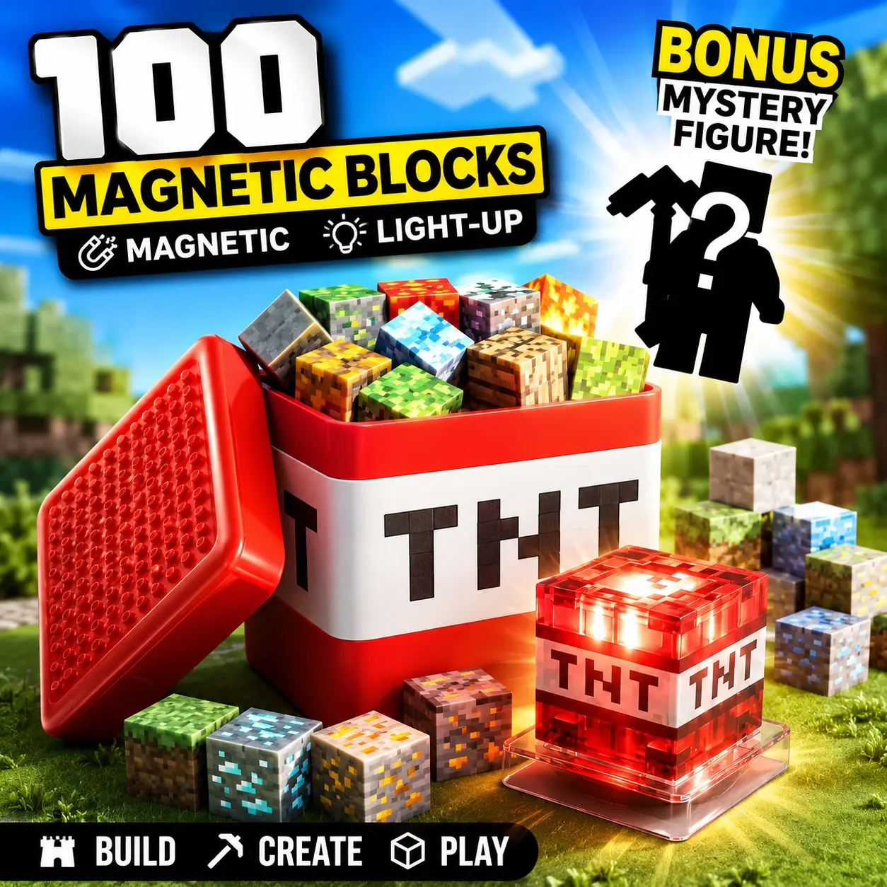 Glowing Magnetic Blocks Set, Stem Montessori Random Kit, Full Directional Magnetism, Shockproof, Colorful Light Effects, Ages 3-8, Unisex Gift, Magnetic Building Blocks