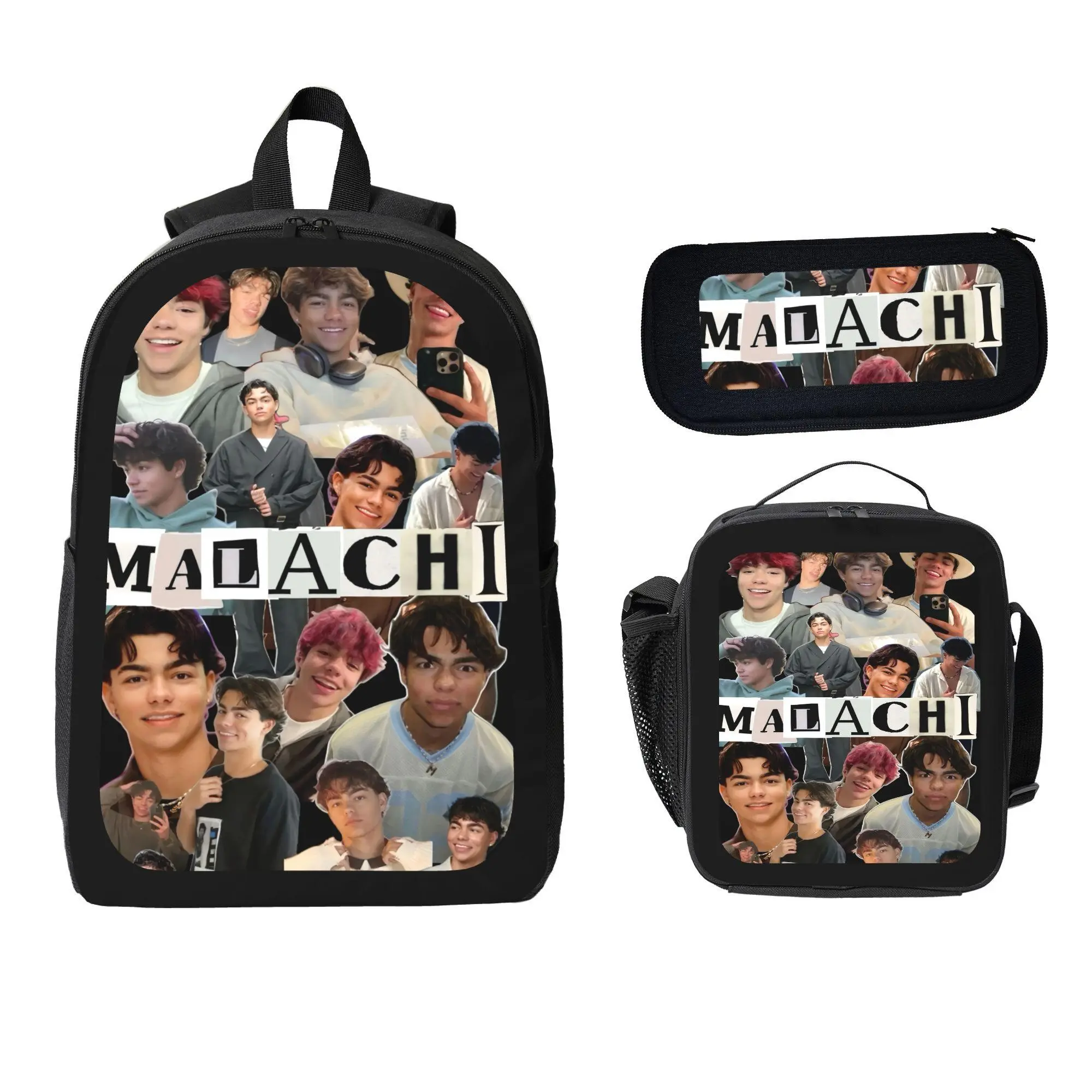Unisex Student Malachi Star Photo Collage 3-Piece Backpack Set - Zip-Closure, No Wheels, Books & Stationery Compatible, Includes Lunch Bag & Pencil Case, Complete Solution School Pack
