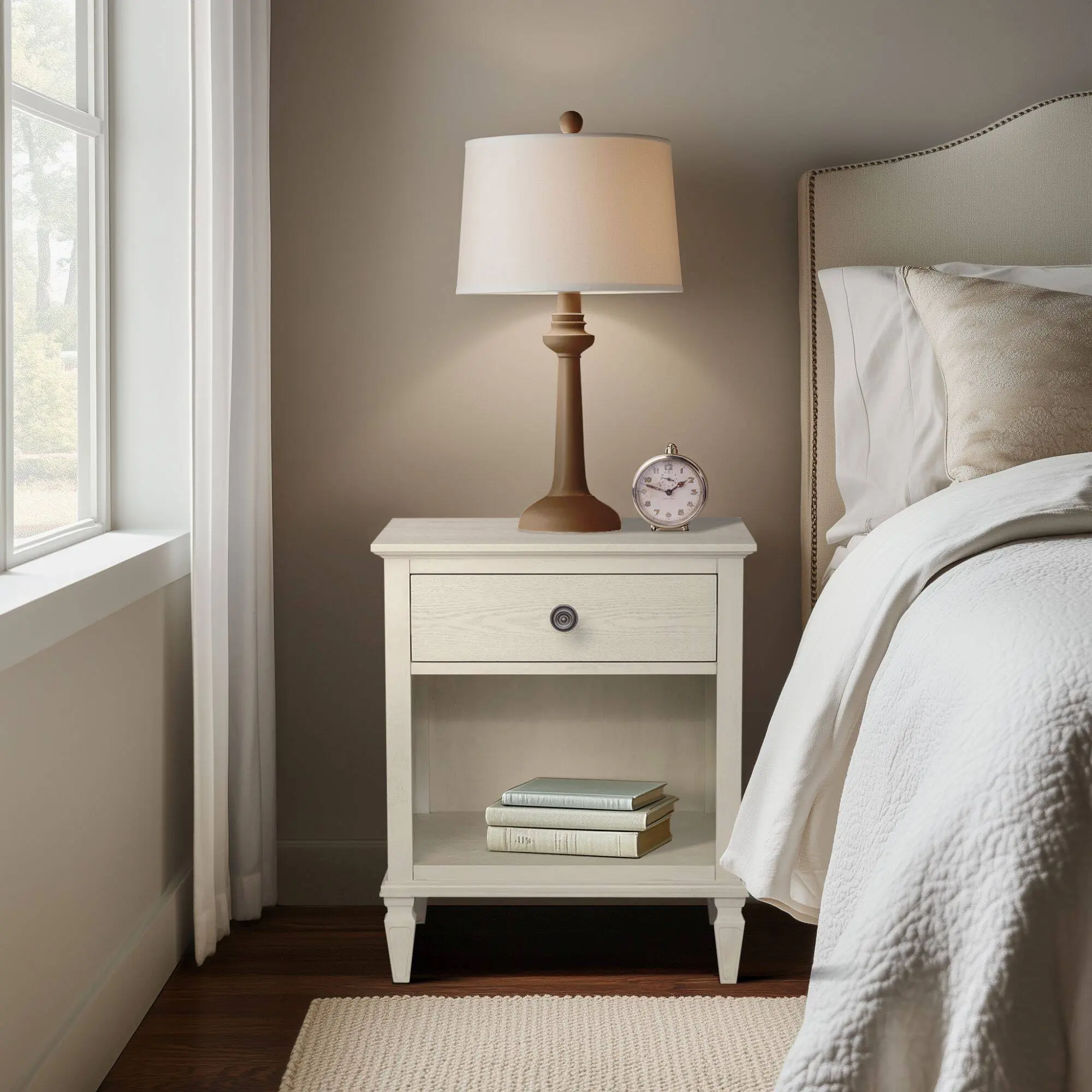 ARCH Nightstand Antique Cream Bedside Table for Bedroom, Small Night Stand with Storage Shelf, Sturdy Wooden Nightstand for Living Room, Compact Side Table for Small Spaces, Easy Assembly Furniture, Bedroom Bedside Table for Bedroom, Guest Room