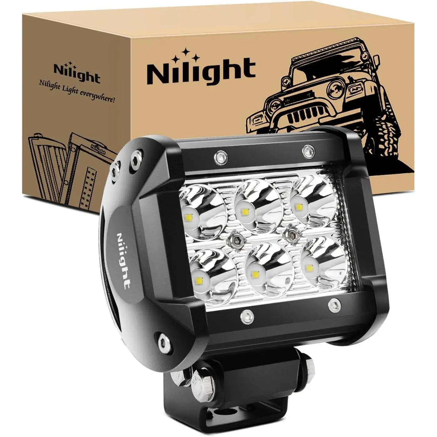 Nilight 1pc 18W Aluminum LED Spot Pod Auxiliary Light, 9-30V DC Automotive Car Light, 45-Degree Adjustable Offroad Lighting System for Trucks & SUVs, -40~85°C, Auxiliary Lights, Led Car Bulb