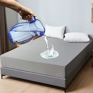 1pc Waterproof Mattress Protector (Not Include Pillowcase Pillow Core), Soft Skin-friendly Brushed Solid Color Fitted Sheet Dust Cover Mattress Protector