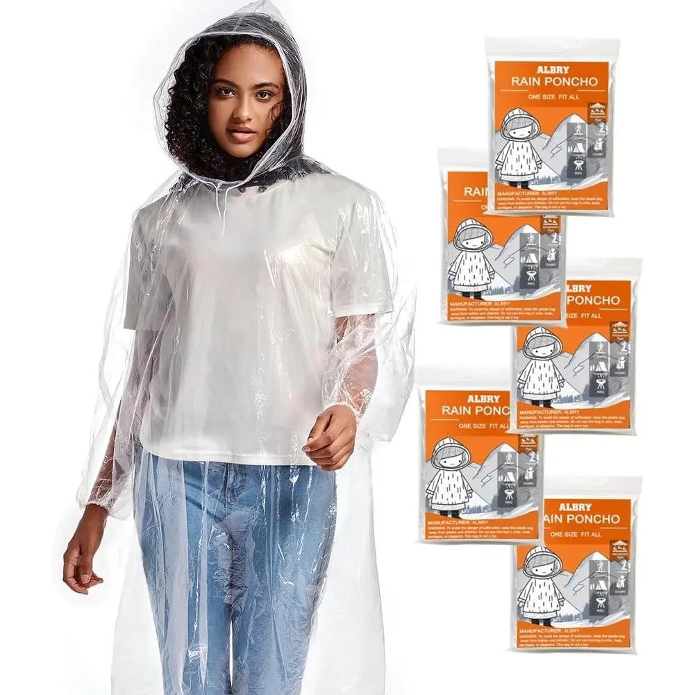 Disposable Rain Ponchos for Adults with Drawstring Hood - Emergency Family Pack Raincoats for Women and Men, Clear, Lightweight & Compact for Travel, Outdoor, Festivals, Sports EventsGift