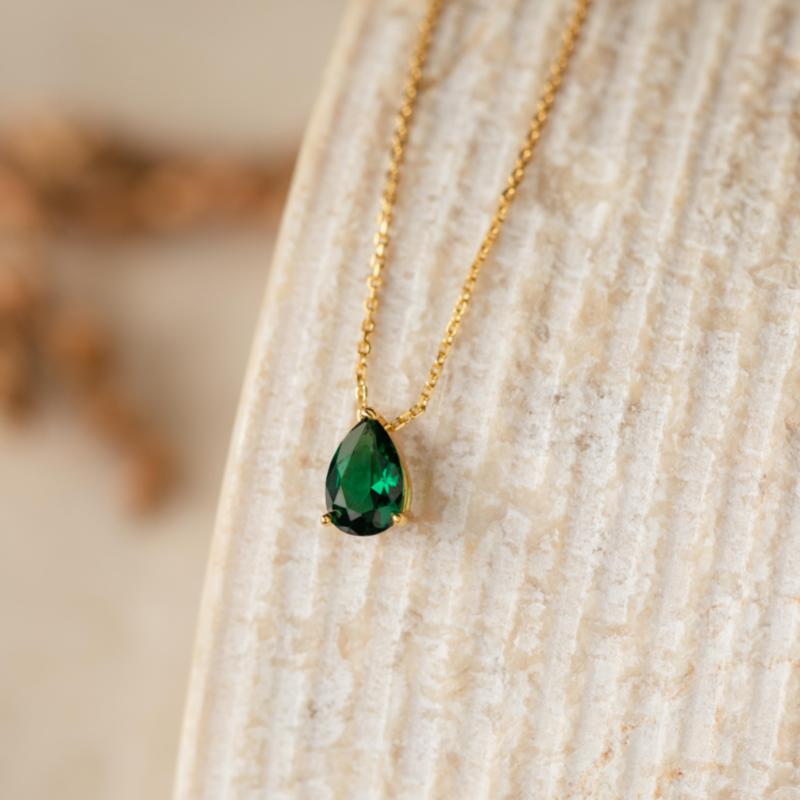 Ophelia Birthstone Necklace by Caitlyn Minimalist - Custom Teardrop Gemstone Necklace in 18K Gold - Dainty Jewelry - Birthday Gift.