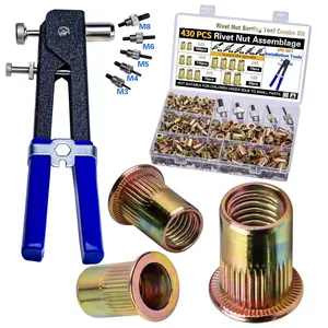 Pressure Rivet Nut Tool Kit, 430Pcs Metric Rivet Nut Combination (M8/M6/M5/M4/M3),   Furniture, Decoration, Automotive, Marine and Industrial Applications