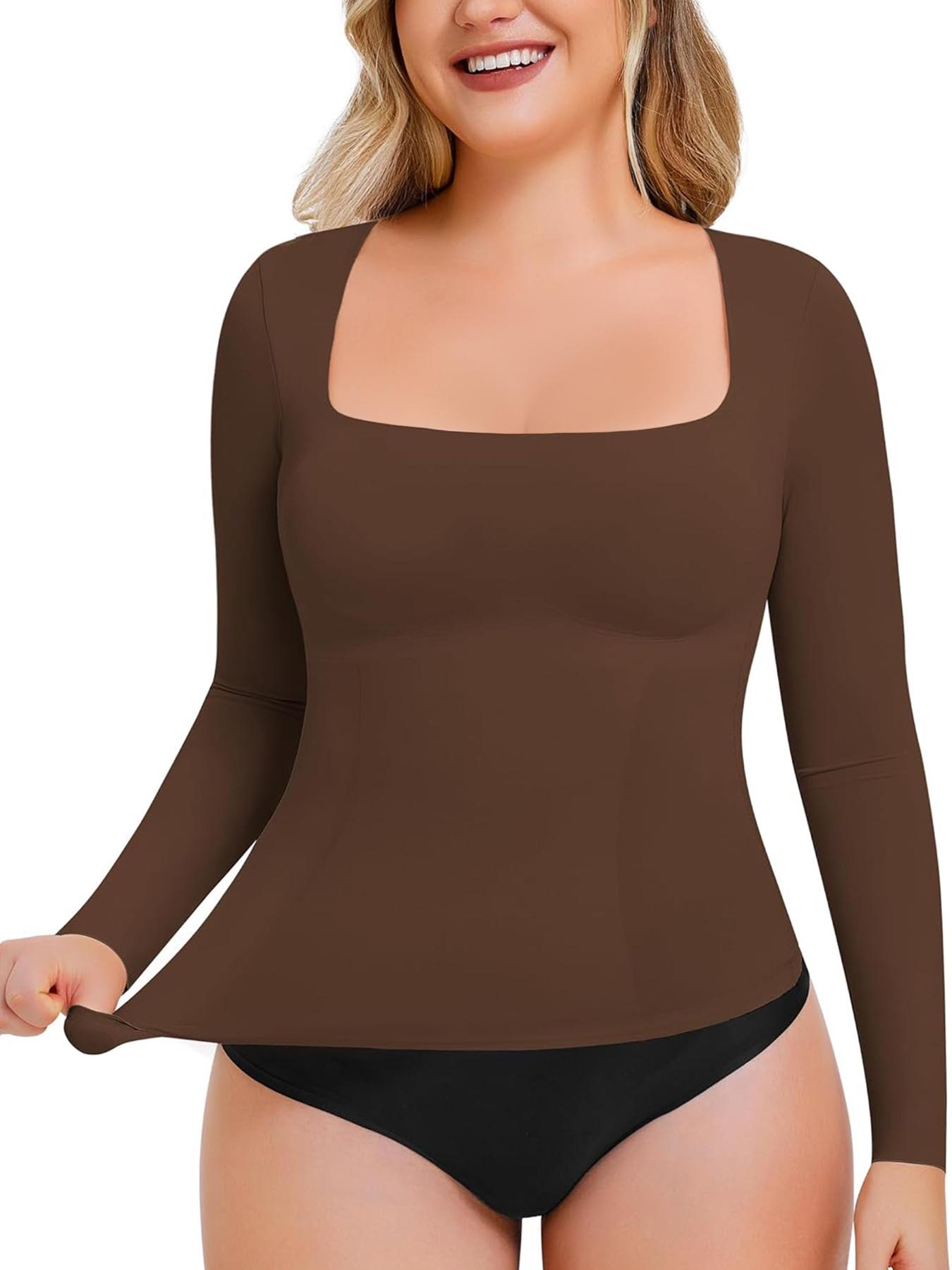 Women's Seamless Slim-Fit Long Sleeve Top, High Elasticity Comfortable Breathable Fabric, Casual All-Season Wear, No Underwear Needed