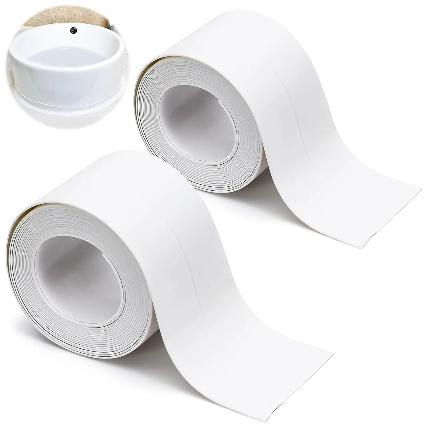 2 Rolls Widened Caulk Tape 2.3''x10.5FT for Stronger Adhesion,  Self Adhesive Toilet Caulk Strip, White Sealing Caulking Tape for Toilet Base Bathroom Shower Bathtub