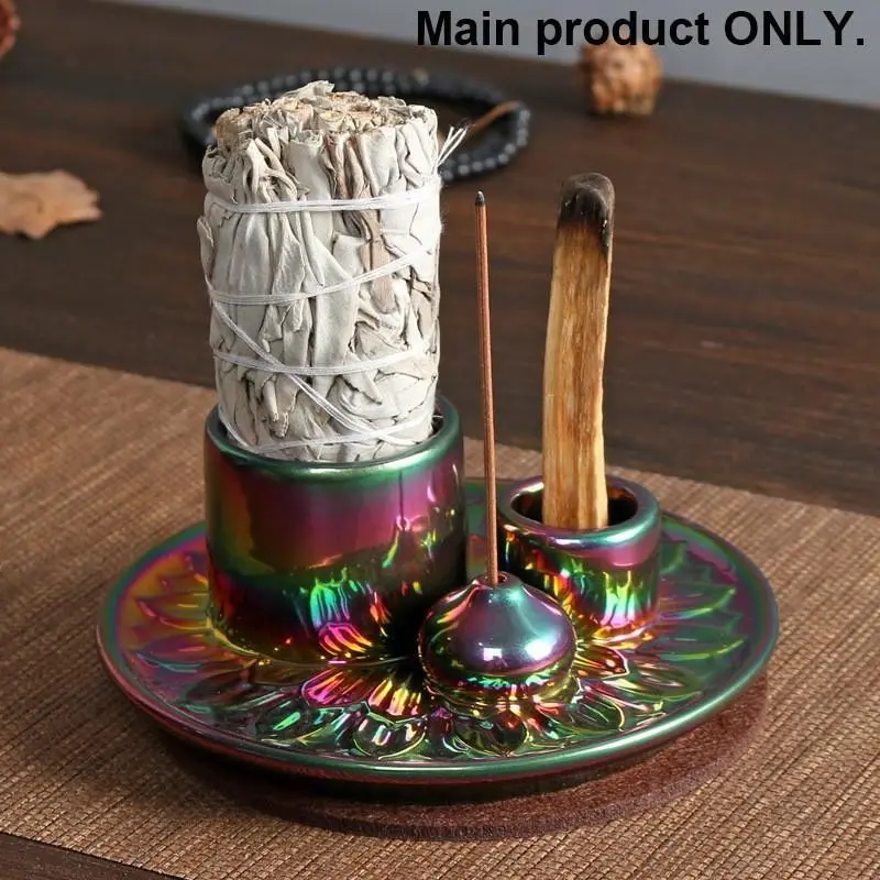 4-In-1 Ceramic Incense Holder, Palo Santo & Sage Burner, Aromarelax Candle Holder, High-Quality Decor for Meditation & Yoga